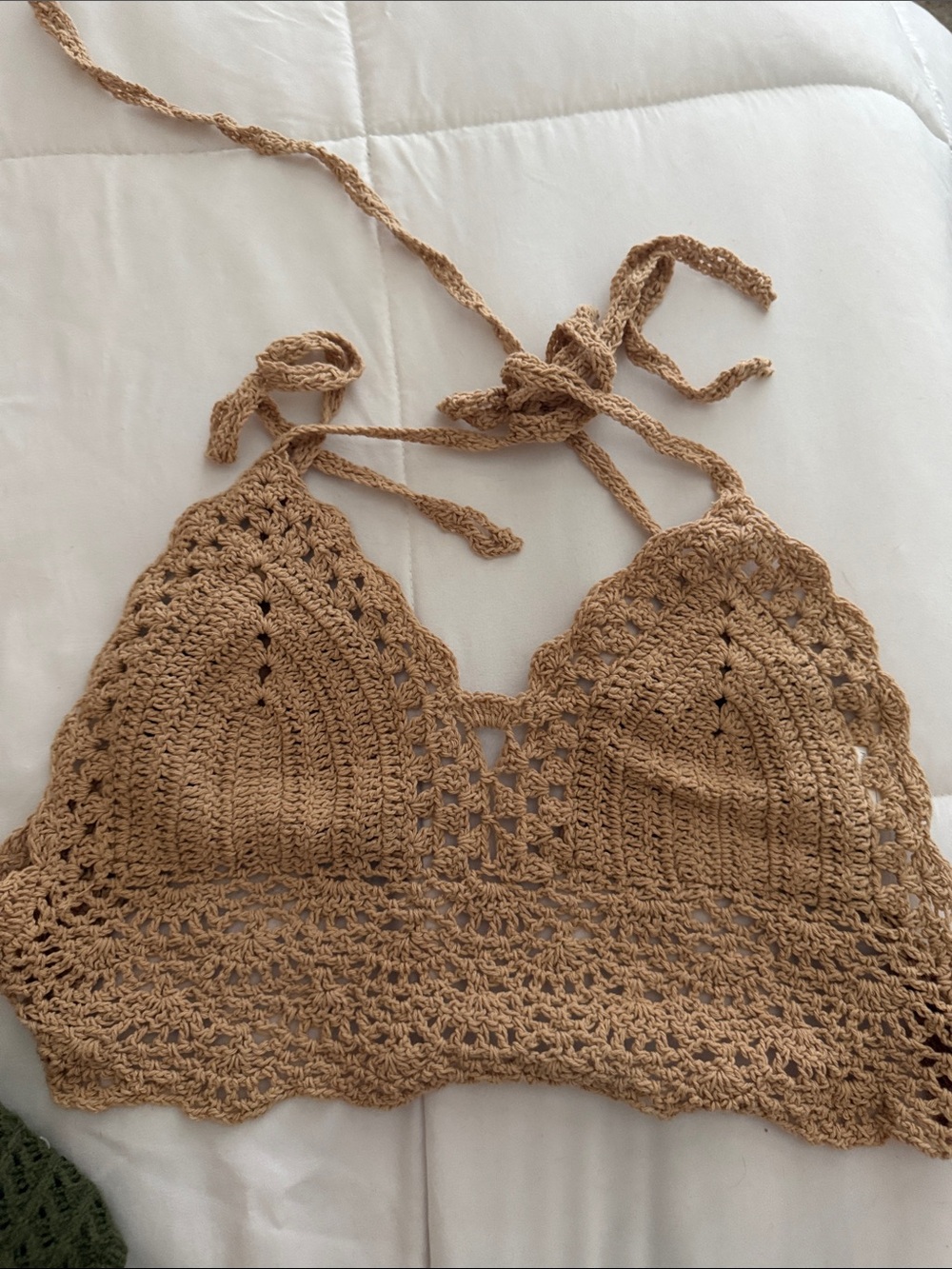 Crochet Halter Top in Tan